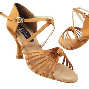 Dark tan satin very fine dancesport competitive shoes
